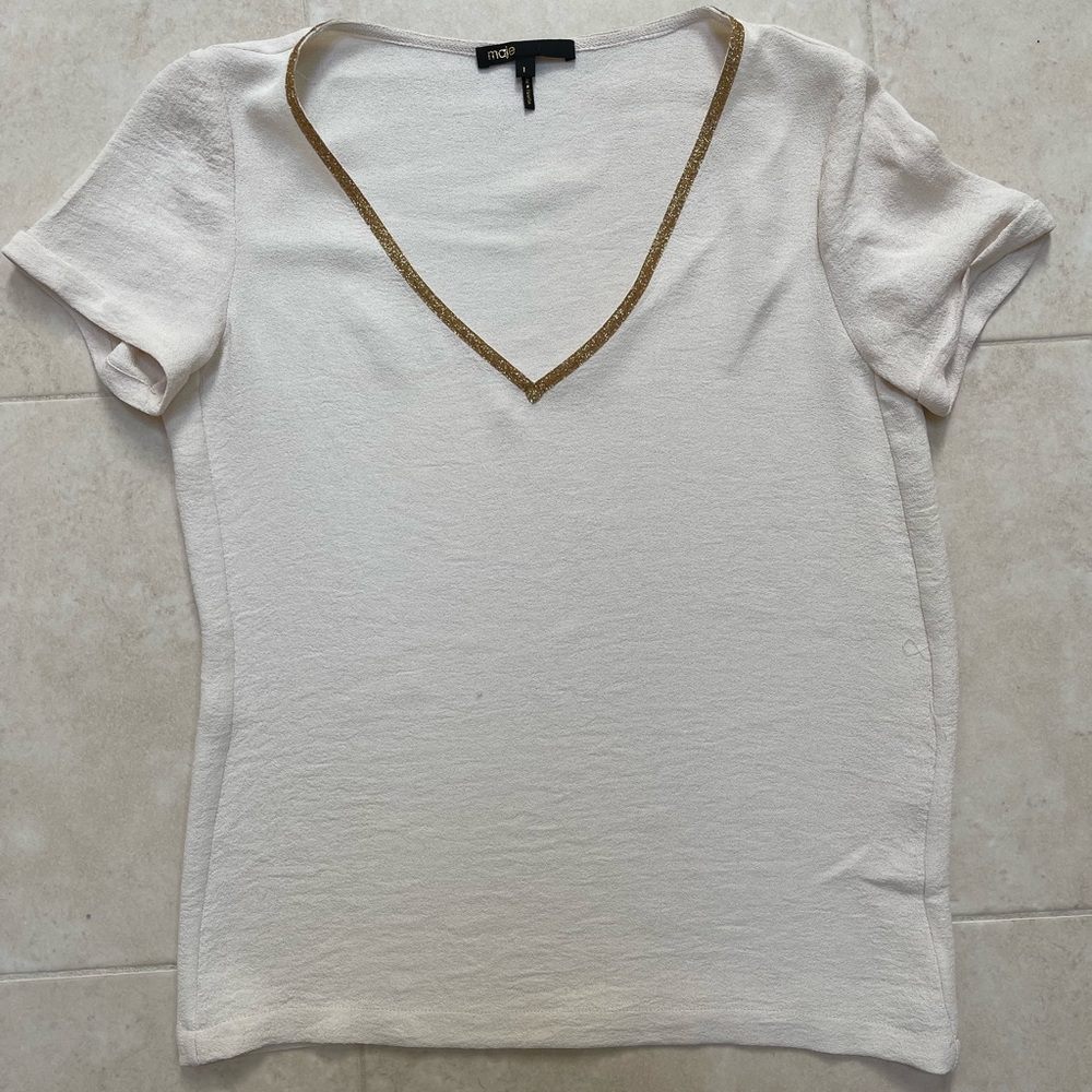 MAJE V neck Tshirt, size 1, very light pink